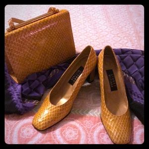 Stuart Weitzman Gold Snake Print Barrett Pumps